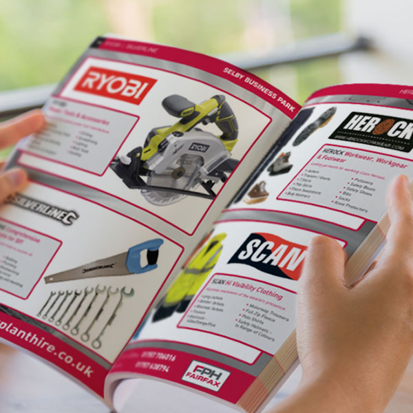 graphic design for brochure for fairfax plant hire in selby, york and yorkshire