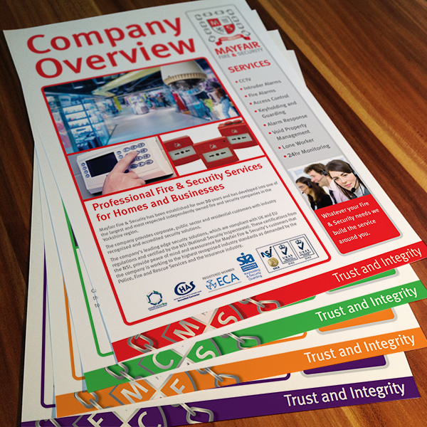 leaflet and brochure printing for mayfair security in selby